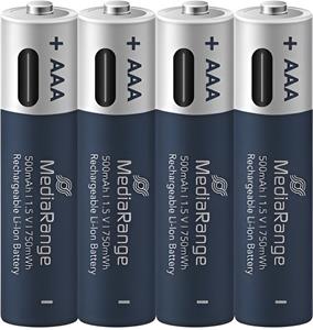 MediaRange nabíjacia USB-C Li-Ion batéria Micro AAA, 1,5V, 500 mAh, 4ks