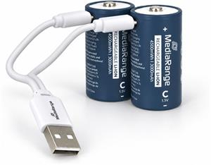 MediaRange nabíjacia USB-C Li-Ion batéria, typ C, 1.5V, 3000 mAh, 2ks