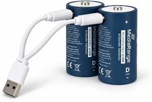 MediaRange nabíjacie USB-C Li-Ion batérie, typ D, 1.5V, 5400 mAh, 2ks
