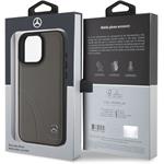 Mercedes Curved Stitches Leather kryt pre iPhone 16 Pro, hnedý