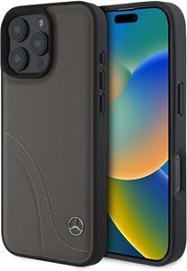 Mercedes Curved Stitches Leather kryt pre iPhone 16 Pro, hnedý