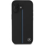 Mercedes Leather Blue Stripe MagSafe kryt pre iPhone 16, čierny