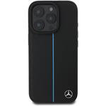 Mercedes Leather Blue Stripe MagSafe kryt pre iPhone 16 Pro, čierny