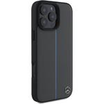 Mercedes Leather Blue Stripe MagSafe kryt pre iPhone 16 Pro, sivý