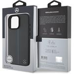 Mercedes Leather Blue Stripe MagSafe kryt pre iPhone 16 Pro, sivý