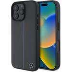 Mercedes Leather Blue Stripe MagSafe kryt pre iPhone 16 Pro, sivý