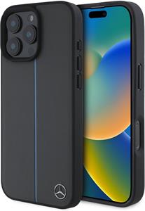 Mercedes Leather Blue Stripe MagSafe kryt pre iPhone 16 Pro, sivý
