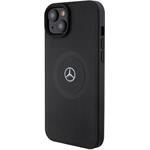 Mercedes Leather Crossed Line Pattern MagSafe kryt pre iPhone 15, čierny