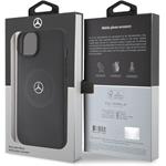 Mercedes Leather Crossed Line Pattern MagSafe kryt pre iPhone 15, čierny