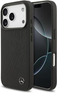 Mercedes Leather Large Lauer Leaves MagSafe kryt pre iPhone 17 Pro, čierny