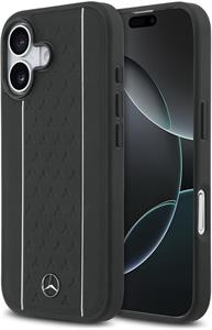 Mercedes Leather Star Pattern and Stripes MagSafe kryt pre iPhone 17, čierno-biely