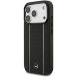 Mercedes Leather Star Pattern and Stripes MagSafe kryt pre iPhone 17 Pro, čierno-biely