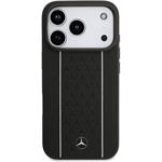 Mercedes Leather Star Pattern and Stripes MagSafe kryt pre iPhone 17 Pro, čierno-biely