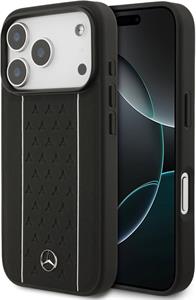 Mercedes Leather Star Pattern and Stripes MagSafe kryt pre iPhone 17 Pro, čierno-biely