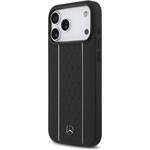 Mercedes Leather Star Pattern and Stripes MagSafe kryt pre iPhone 17 Pro Max, čierno-biely