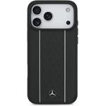 Mercedes Leather Star Pattern and Stripes MagSafe kryt pre iPhone 17 Pro Max, čierno-biely