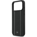 Mercedes Leather Star Pattern and Stripes MagSafe kryt pre iPhone 17 Pro Max, čierno-biely