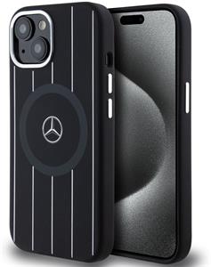 Mercedes Liquid Silicon Stripes Pattern MagSafe kryt pre iPhone 15, čierny