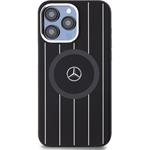 Mercedes Liquid Silicon Stripes Pattern MagSafe kryt pre iPhone 15 Pro Max, čierny