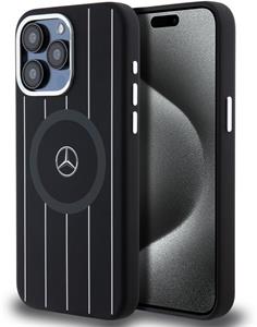 Mercedes Liquid Silicon Stripes Pattern MagSafe kryt pre iPhone 15 Pro Max, čierny
