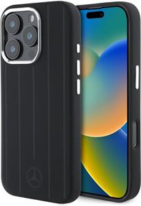 Mercedes Liquid Silicon Stripes Pattern MagSafe kryt pre iPhone 16 Pro, čierny