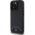 Mercedes Wood Imitation and Smooth Leather MagSafe kryt pre iPhone 16 Pro, čierny