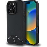 Mercedes Wood Imitation and Smooth Leather MagSafe kryt pre iPhone 16 Pro, čierny