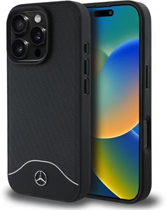 Mercedes Wood Imitation and Smooth Leather MagSafe kryt pre iPhone 16 Pro, čierny