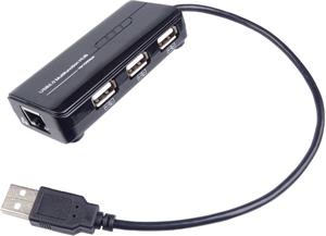 MicroConnect USB2.0 HUB 3-portový + Ethernet 10/100Mbps, bez ext. napájení, čierny
