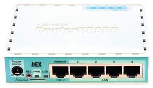 MIKROTIK RouterBOARD hEX (2024) + L4 (950MHz, 512 MB RAM, 5xGLAN switch, USB, plastic case, zdroj)