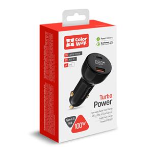 Nabíjačka do Auta Power Delivery Port PPS USB (USB-A + USB-C) (100W) Black (CW-CH044PD-BK)