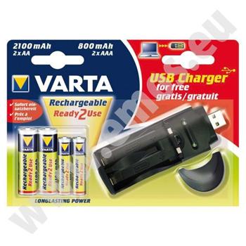 Nabíjačka Varta USB + 2xR06 2100 mAh NiMH + 2xR03 800 mAh NiMH Ready2U