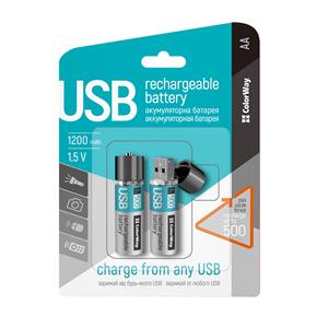 Nabíjateľné batérie AA USB 1200mAh 1.5V - 2ks (CW-UBAA-02)