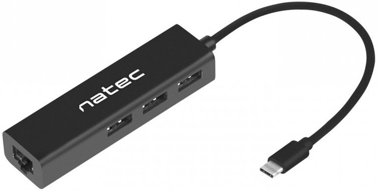 Natec Buterfly, USB-C rozbočovač 3x USB 2.0 HUB + RJ45