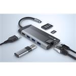 Natec Fowler Plus HUB adaptér 8v1, USB3.0 3X, HDMI 4K, USB-C PD, RJ45, SD, microSD