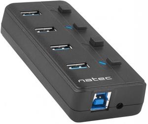 Natec Mantis 2, aktívny HUB s funkciou nabíjania 4x USB 3.0, vypínač, napájací adaptér