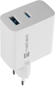 Natec Ribera, univerzálna USB nabíjačka GaN 45W, 1X USB-A, 1X USB-C, biela