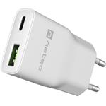 Natec Ribera, univerzálna USB nabíjačka GaN SLIM, 20 W, 1x USB-A + 1x USB-C, biela