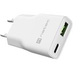 Natec Ribera, univerzálna USB nabíjačka GaN SLIM, 20 W, 1x USB-A + 1x USB-C, biela