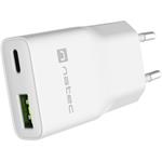 Natec Ribera, univerzálna USB nabíjačka GaN SLIM, 20 W, 1x USB-A + 1x USB-C, biela