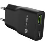 Natec Ribera, univerzálna USB nabíjačka GaN SLIM, 20 W, 1x USB-A + 1x USB-C, čierna