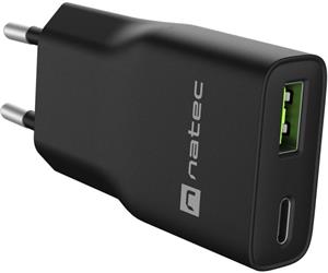 Natec Ribera, univerzálna USB nabíjačka GaN SLIM, 20 W, 1x USB-A + 1x USB-C, čierna