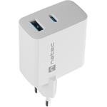 Natec Ribera USB nabíjačka GaN 1x USB-A,1x USB-C 65W, biela