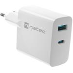 Natec Ribera USB nabíjačka GaN 1x USB-A,1x USB-C 65W, biela