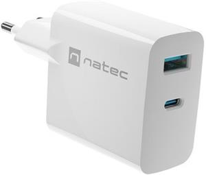 Natec Ribera USB nabíjačka GaN 1x USB-A,1x USB-C 65W, biela