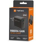 Natec Ribera USB nabíjačka GaN 1x USB-A,1x USB-C 65W, čierna