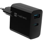 Natec Ribera USB nabíjačka GaN 1x USB-A,1x USB-C 65W, čierna