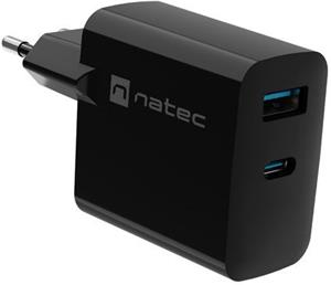 Natec Ribera USB nabíjačka GaN 1x USB-A,1x USB-C 65W, čierna