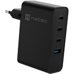 Natec univerzálna USB nabíjačka GaN 100W, 3X USB-C, 1X USB-A, čierna