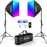 Neewer NK800 softbox stojan kit, sada 2x trvalé RGB LED fotosvetlo, 2x softbox, 2x 26W LED